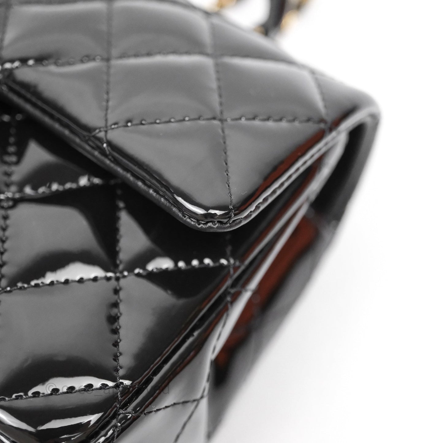 Chanel Top Handle Mini Rectangular Flap Black Patent Gold Hardware