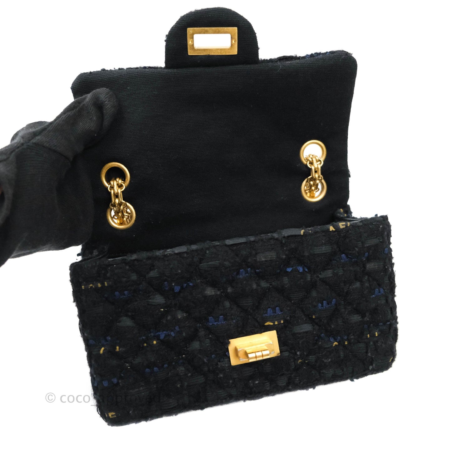 Chanel Mini Reissue 224 Tweed Black Aged Gold Hardware