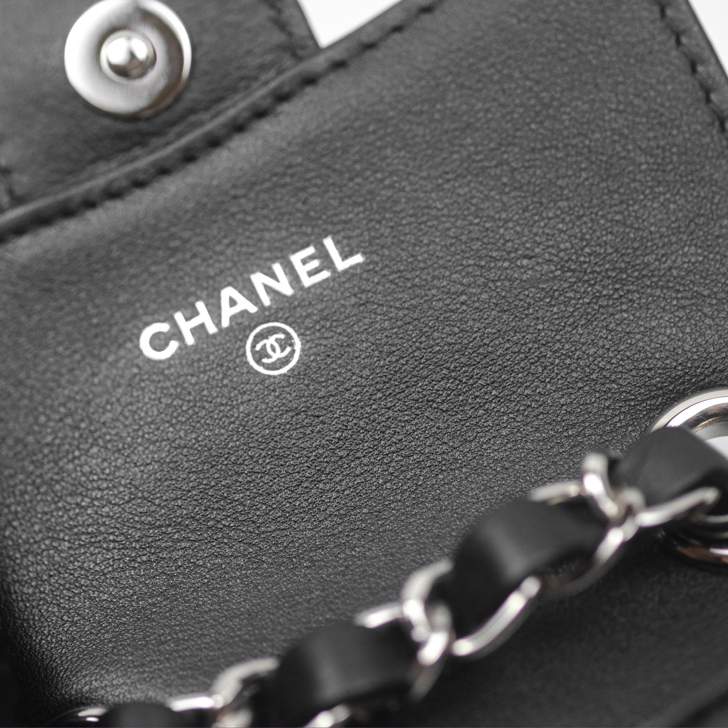 Chanel Mini Card Holder Chain Belt Bag Chevron Black Calfskin Silver Hardware