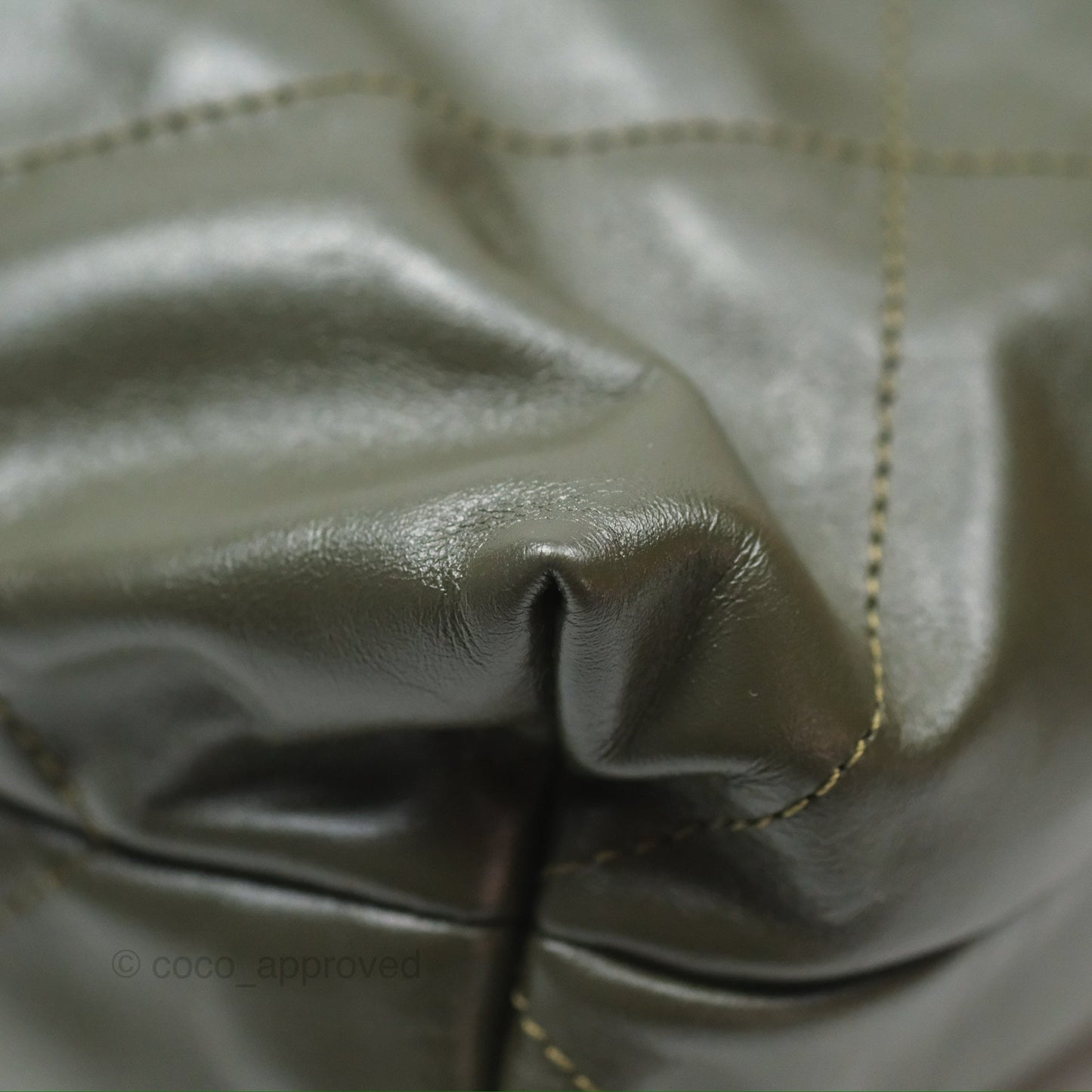 Chanel 22 Medium Green Shiny Calfskin Ruthenium Hardware