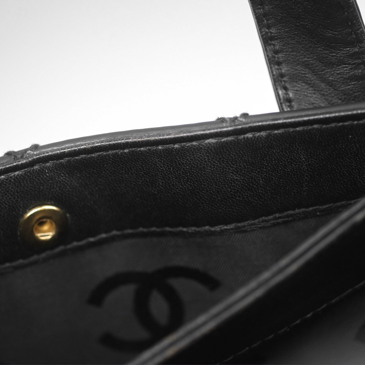 Chanel Vintage Quilted CC Tote Bag Matte Black Calfskin Gold Hardware