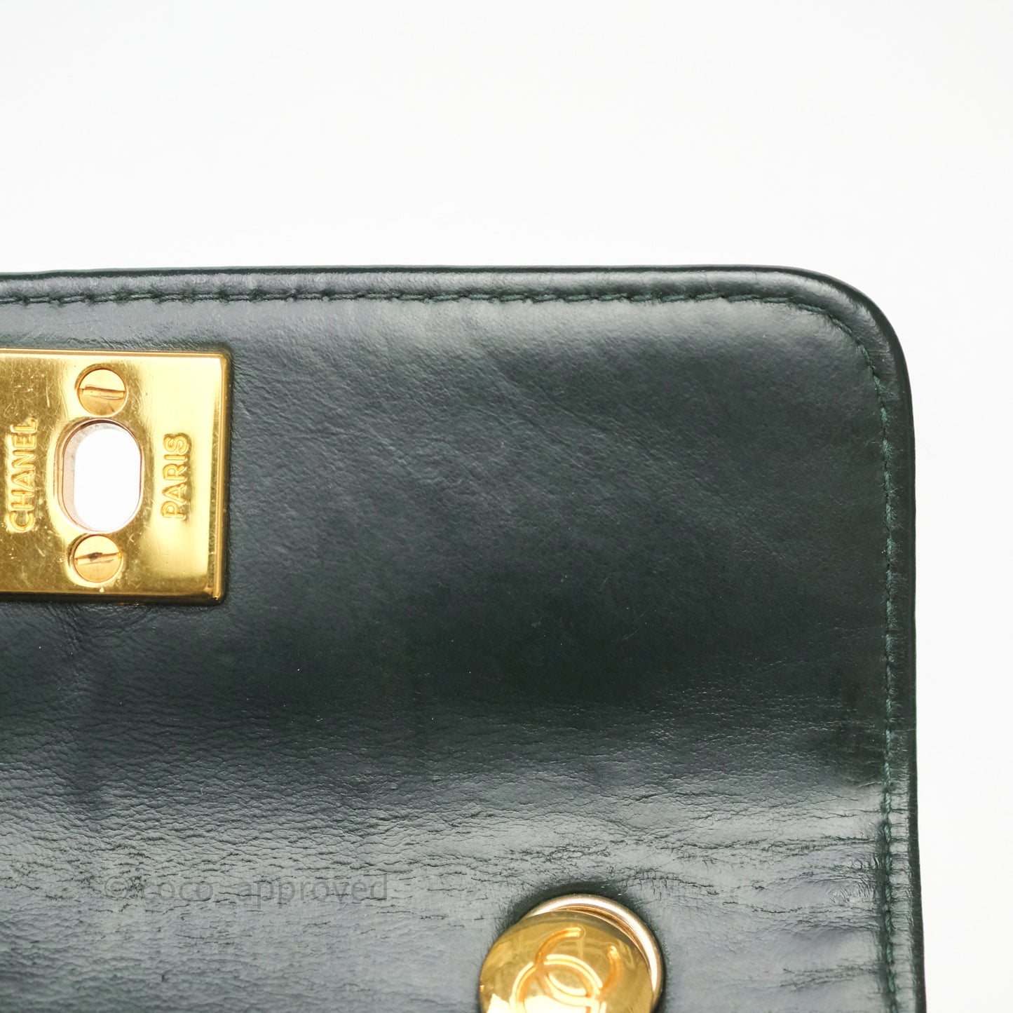 Chanel Vintage Mini Flap Bag Dark Green Lambskin Gold Hardware
