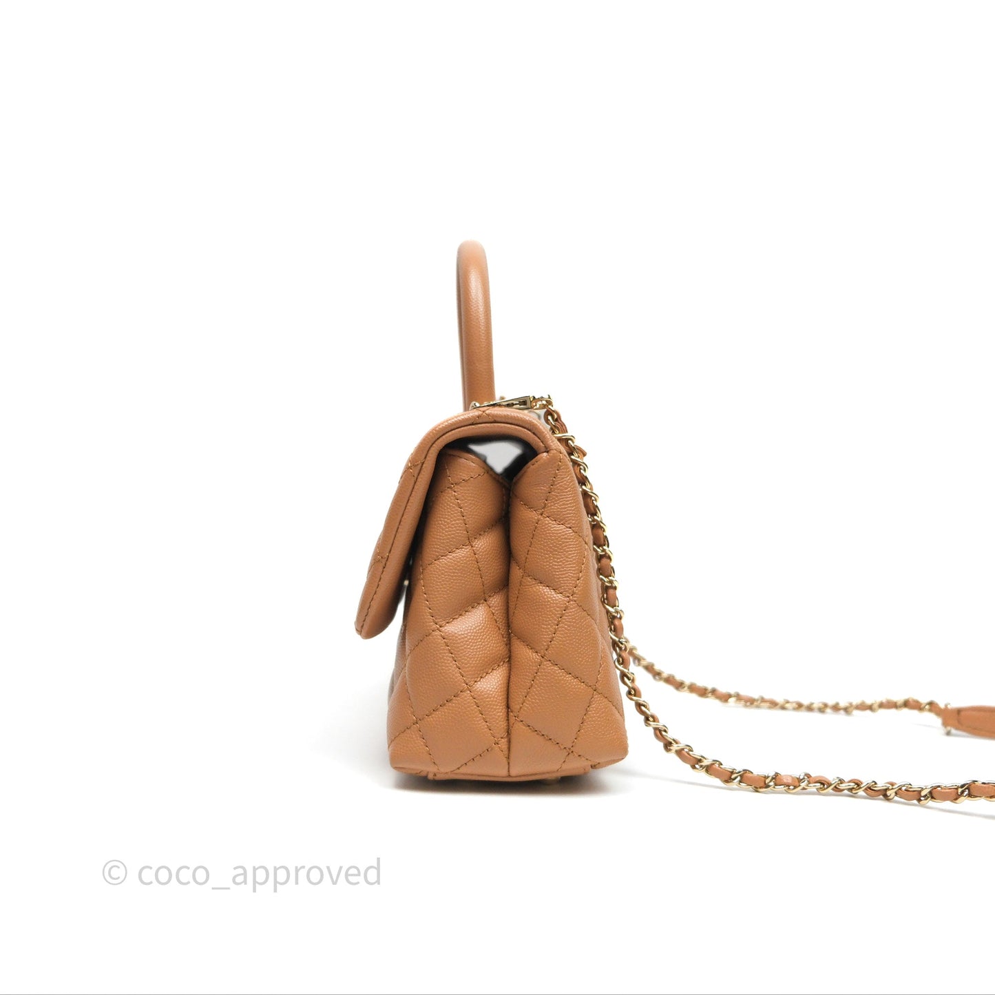 Chanel Small Coco Handle Dark Beige Caramel Caviar Gold Hardware