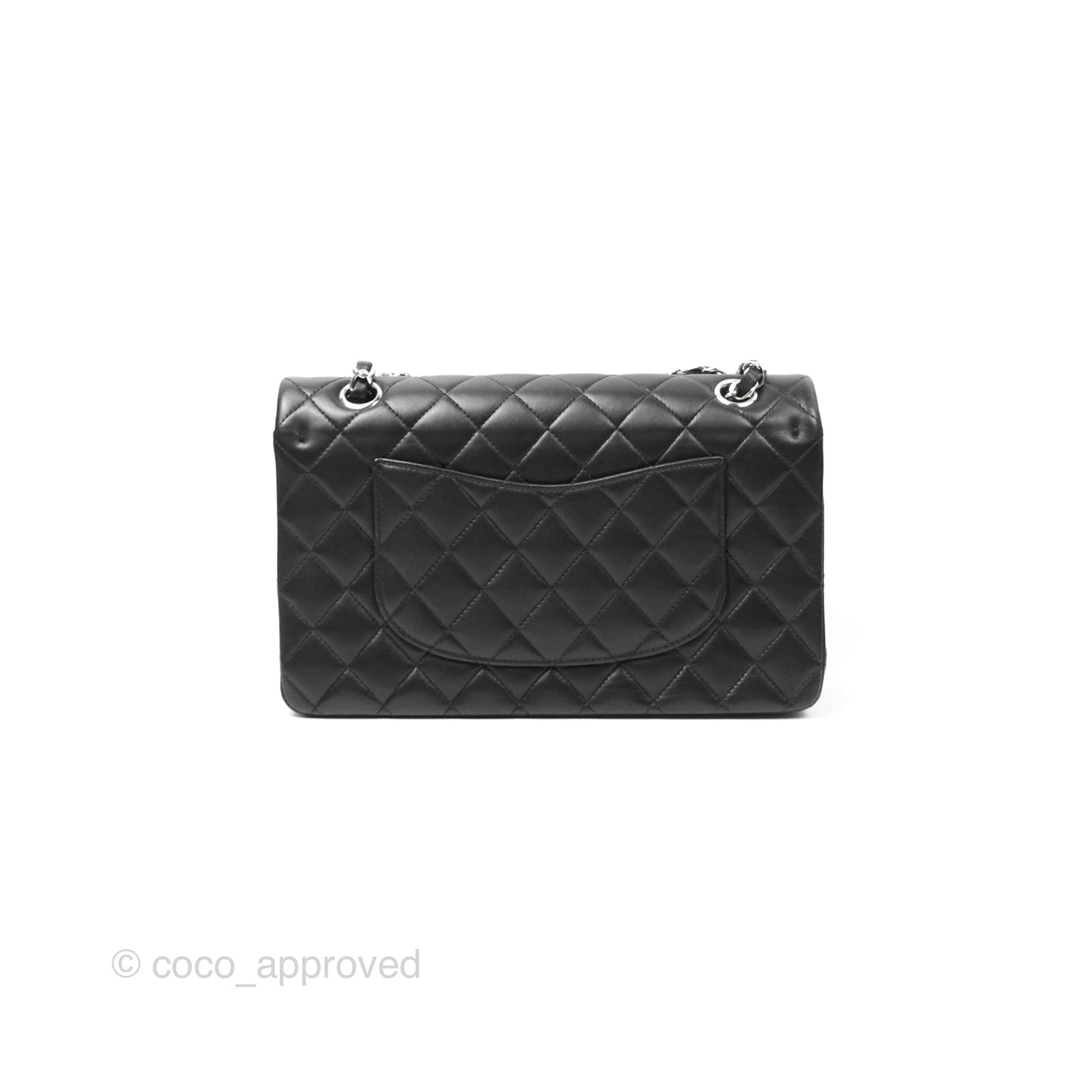 Chanel Classic M/L Medium Flap Quilted Black Lambskin Silver Hardware