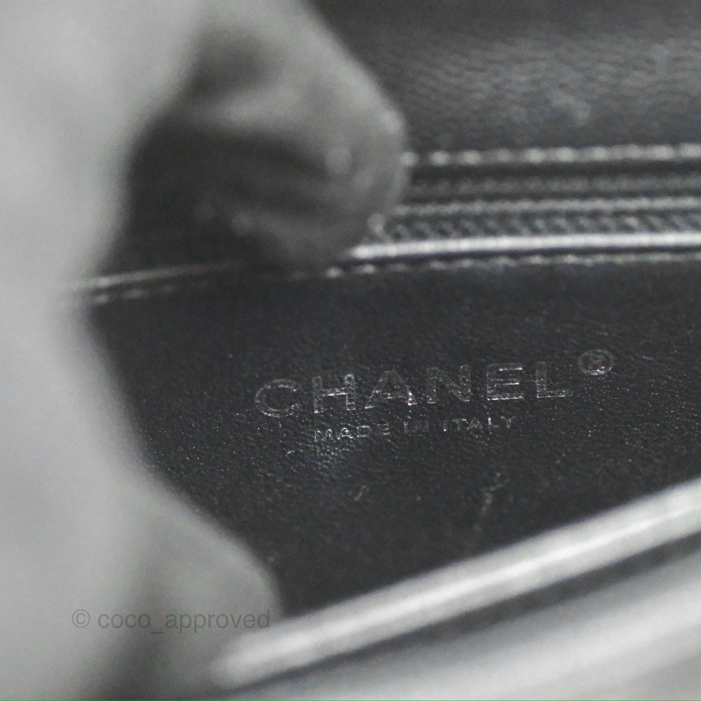 Chanel Small Coco Handle Quilted Black Caviar Ruthenium Hardware Olive Lizard Handle