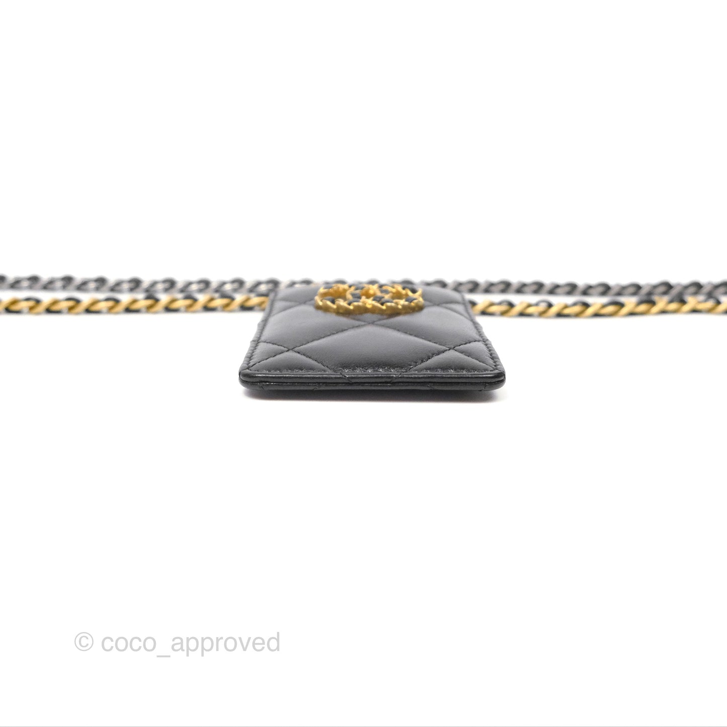 Chanel 19 Quilted Chain Card Holder Black Lambskin Mixed Hardware
