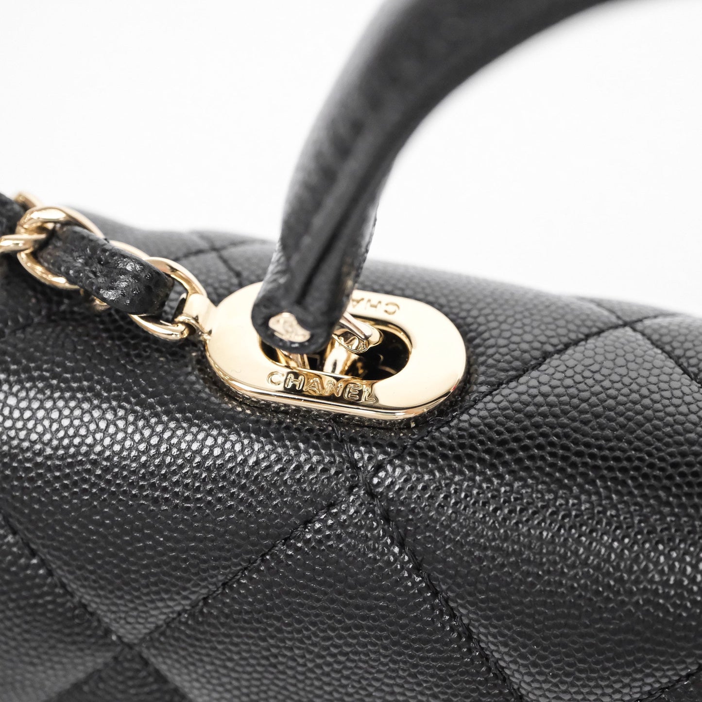 Chanel Quilted Small Top Handle Flap Bag Black Caviar Gold Hardware