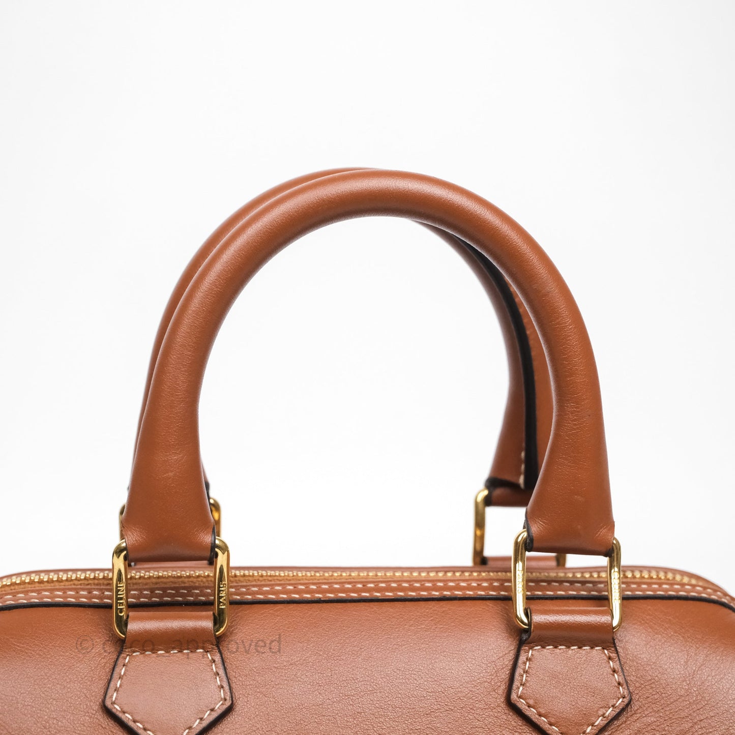 Celine Small Boston Bag Tan Calfskin Gold Hardware