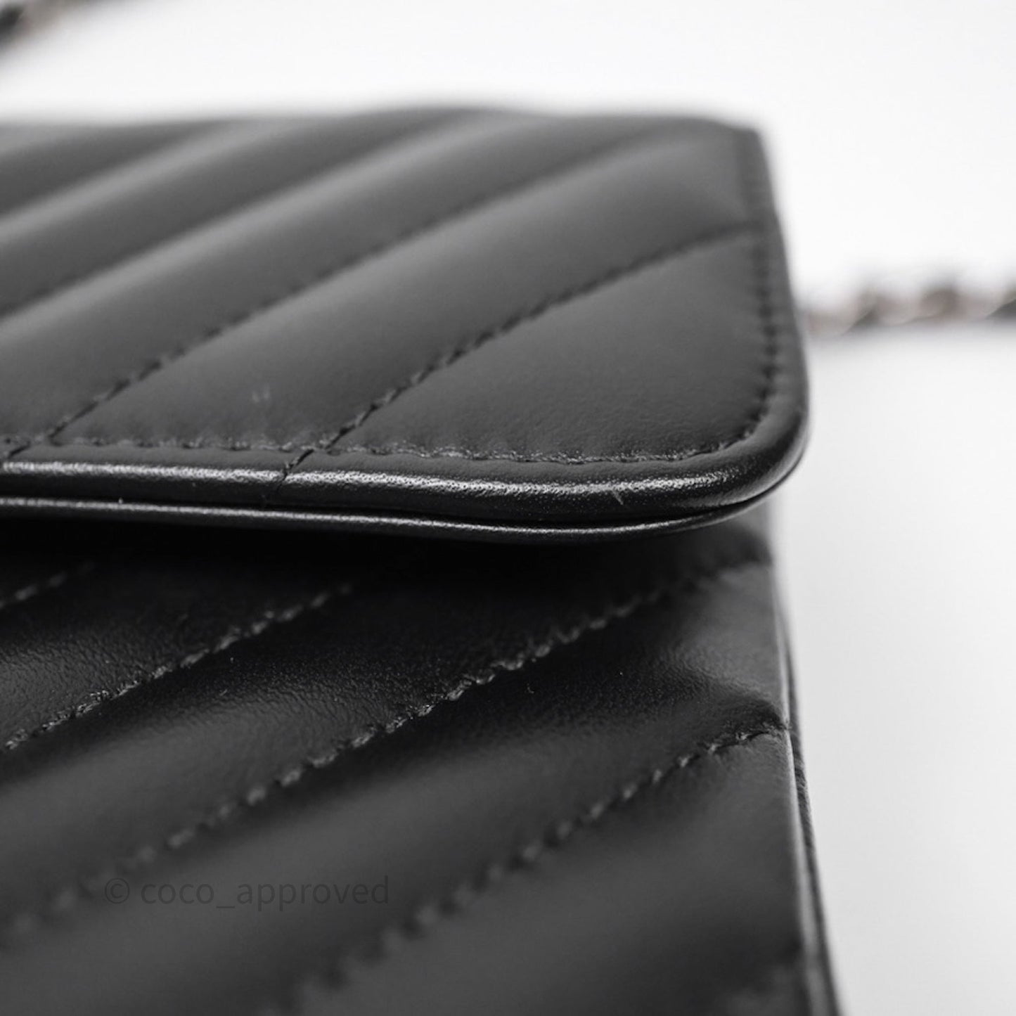 Chanel Small Classic Chevron Flap Black Lambskin Silver Hardware