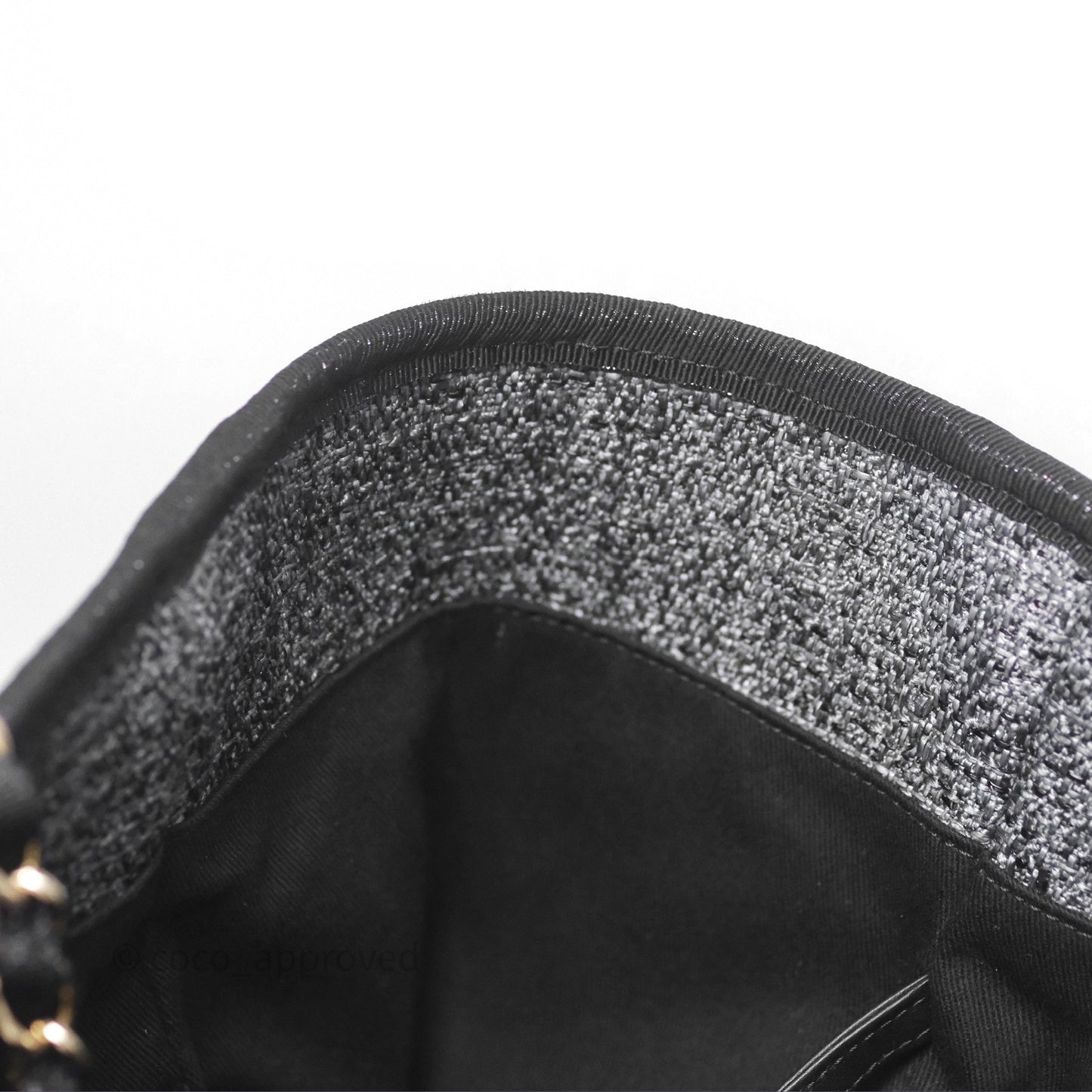 Chanel Large Deauville Glitter Black Grey Raffia Gold Hardware
