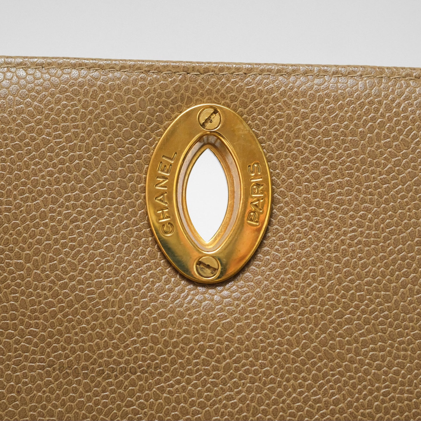 Chanel Vintage Vertical Quilted Jumbo Single Flap Beige Caviar 24K Gold Hardware