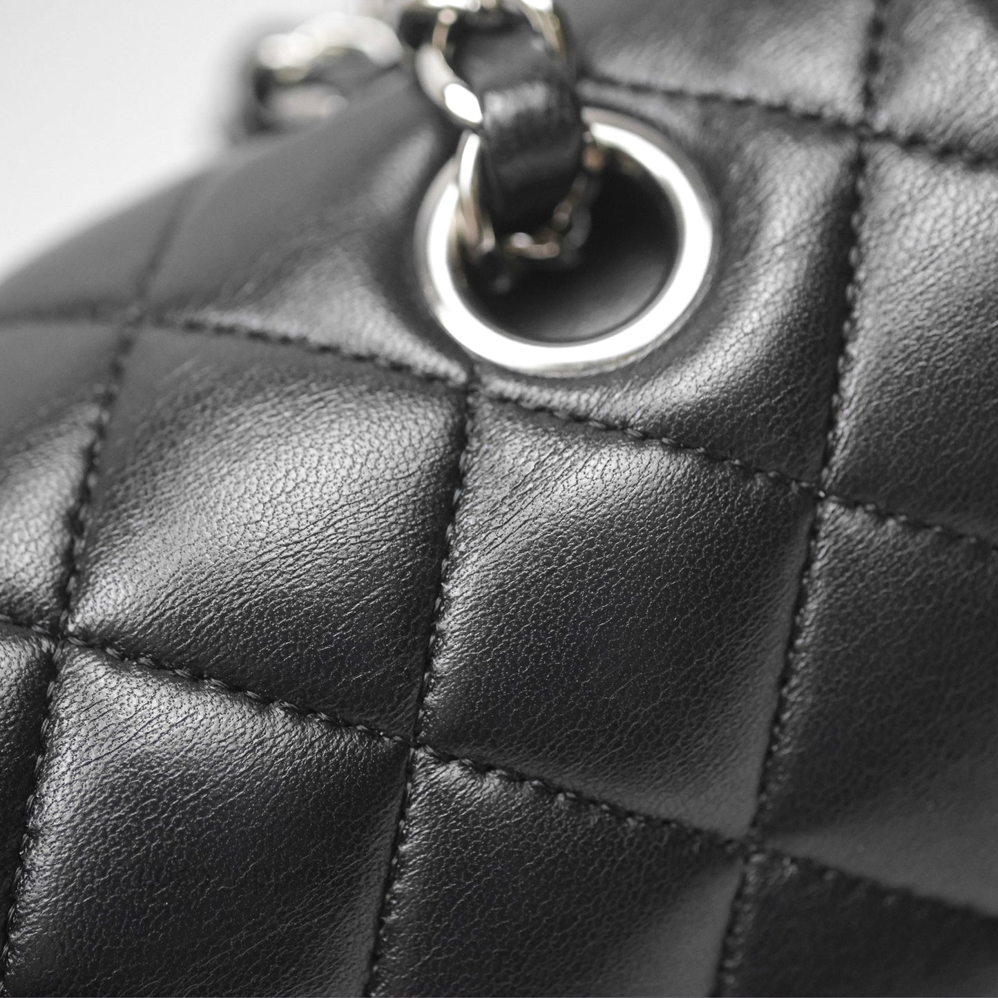Chanel Classic M/L Medium Flap Quilted Black Lambskin Silver Hardware