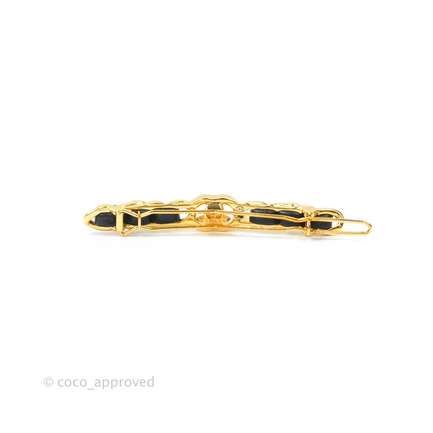 Chanel CC Lock Pearl Chain Hair Clip Gold Tone 20A