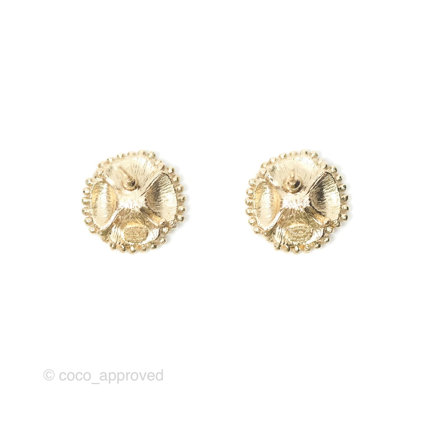 Chanel Camellia Pearl Earrings Gold Tone 23K