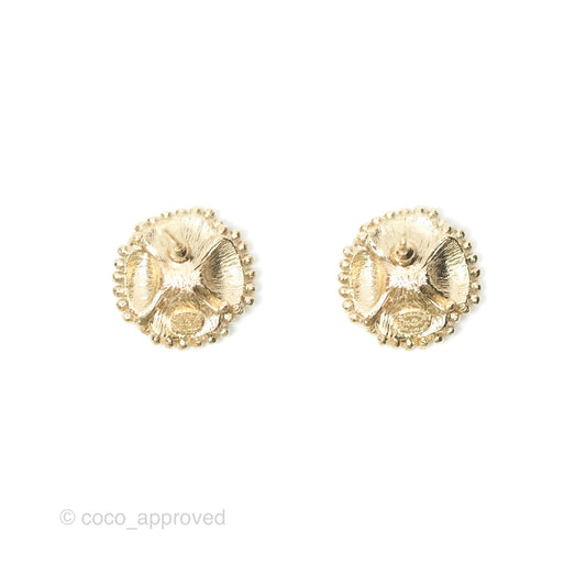 Chanel Camellia Pearl Earrings Gold Tone 23K