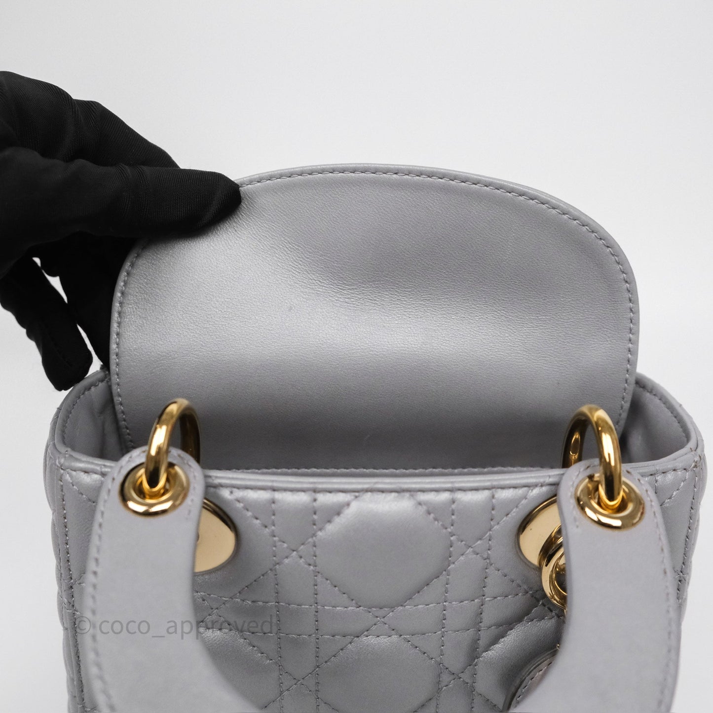 Christian Dior Mini Lady Dior Iridescent Grey Lambskin Cannage Gold Hardware