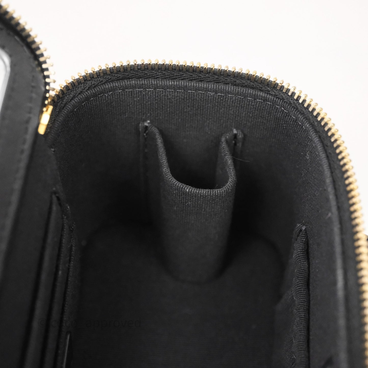 Chanel Quilted Top Handle Pocket Vanity Case Black Shiny Lambskin Bag Gold Hardware