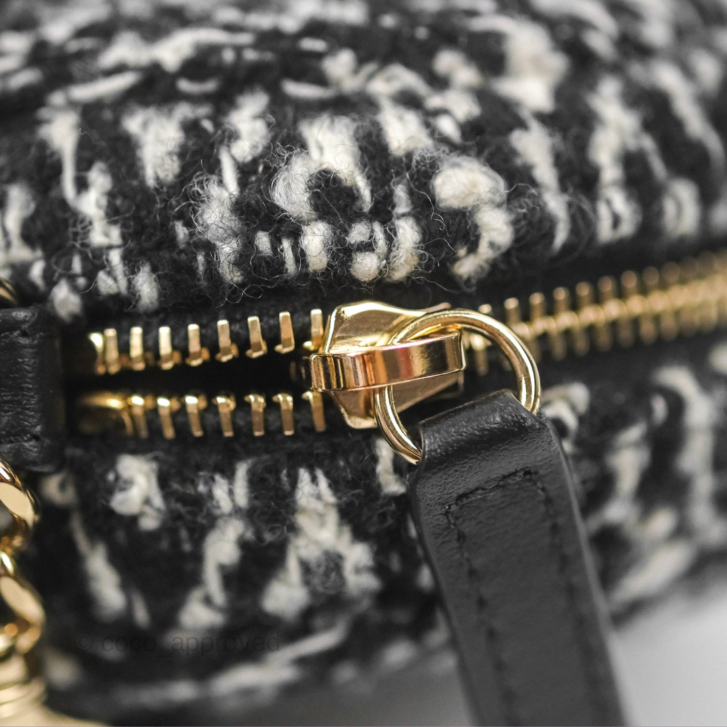 Chanel Shearling CC Round Clutch with Chain & Coin Purse Black & White Houndstooth Tweed