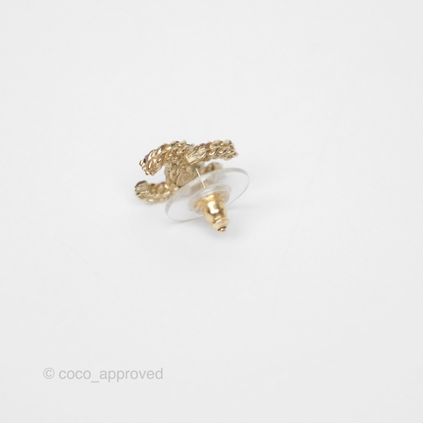 Chanel Crystal CC Earrings Gold Tone 17P
