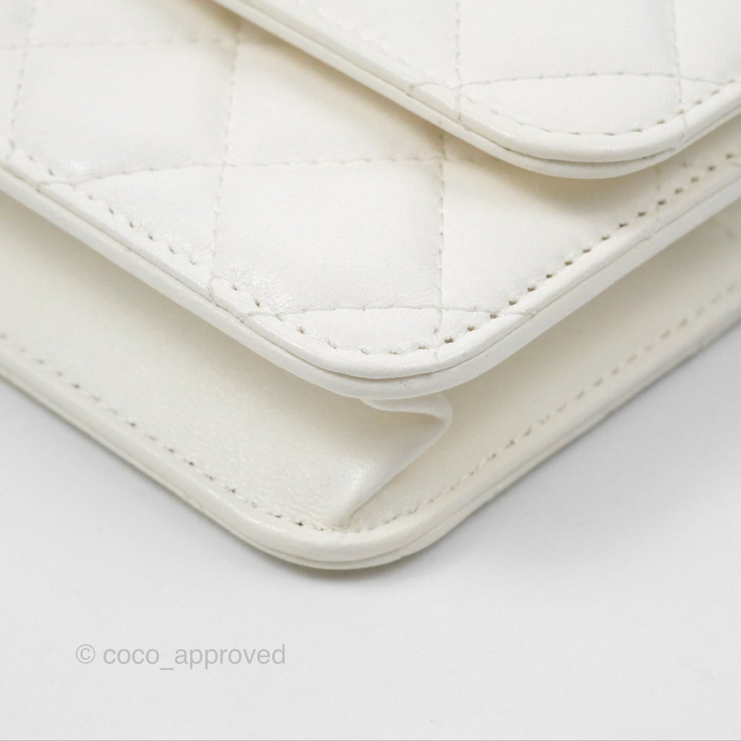Chanel Dynasty Phone Holder with Chain White Ivory Lambskin Aged Gold Hardware