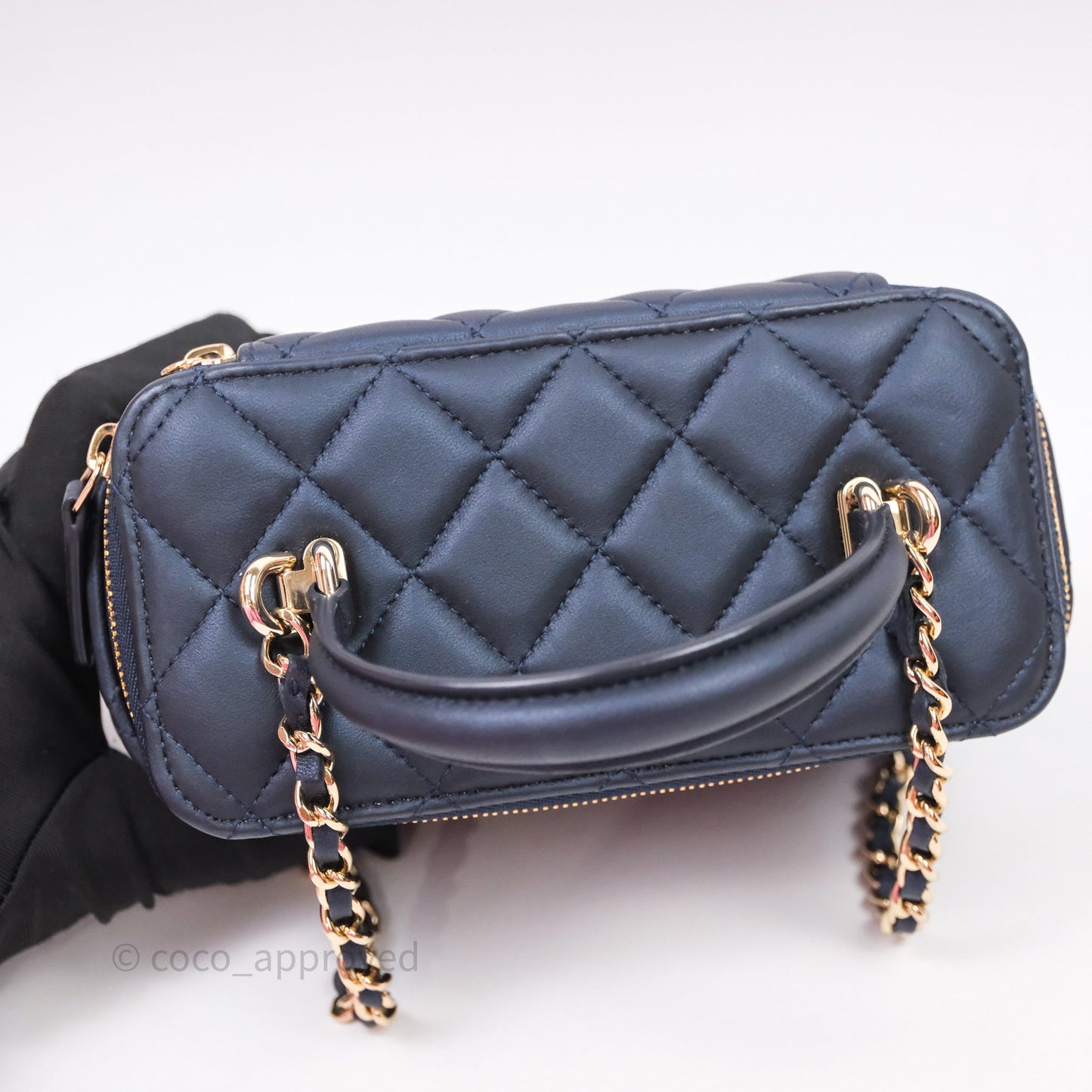 Chanel Top Handle Vanity Irdescent Navy Lambskin Gold Hardware