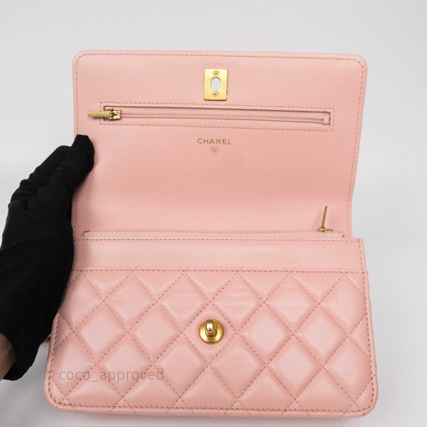 Chanel Camellia Crush Wallet on Chain WOC Pink Lambskin Aged Gold Hardware