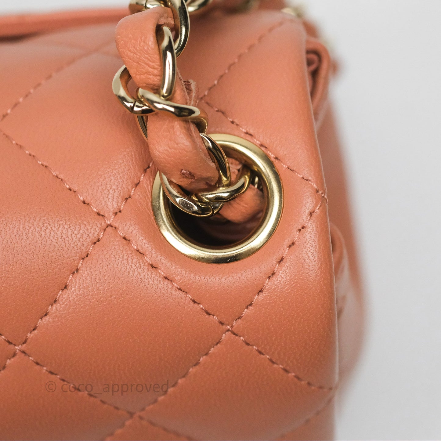 Chanel Mini Square Flap Quilted Dark Beige Lambskin Gold Hardware