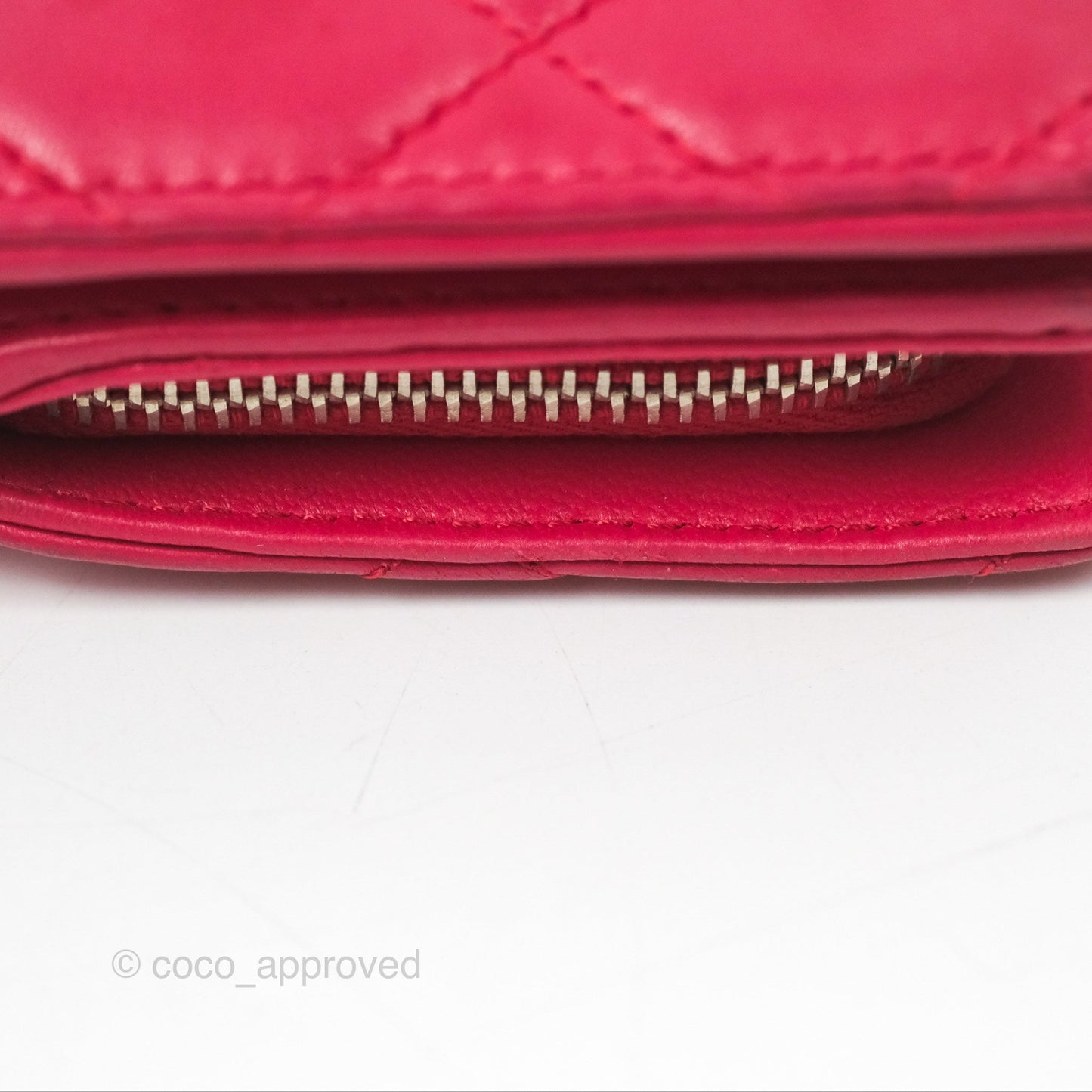 Chanel Quilted Classic French Wallet Lambskin Red Silver Hardware