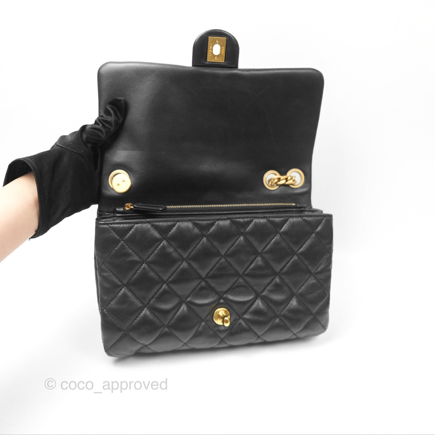 Chanel Flap Bag with Adjustable Strap Black Lambskin Aged Gold Hardware 22K