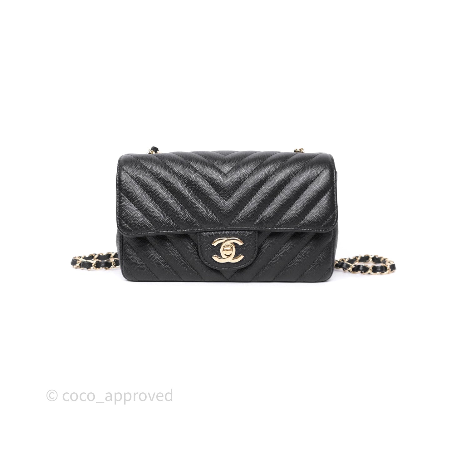 Chanel Mini Rectangular Chevron Black Caviar Gold Hardware