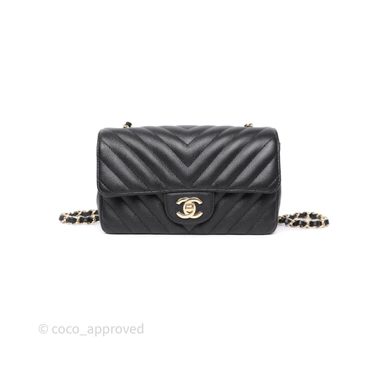 Chanel Mini Rectangular Chevron Black Caviar Gold Hardware