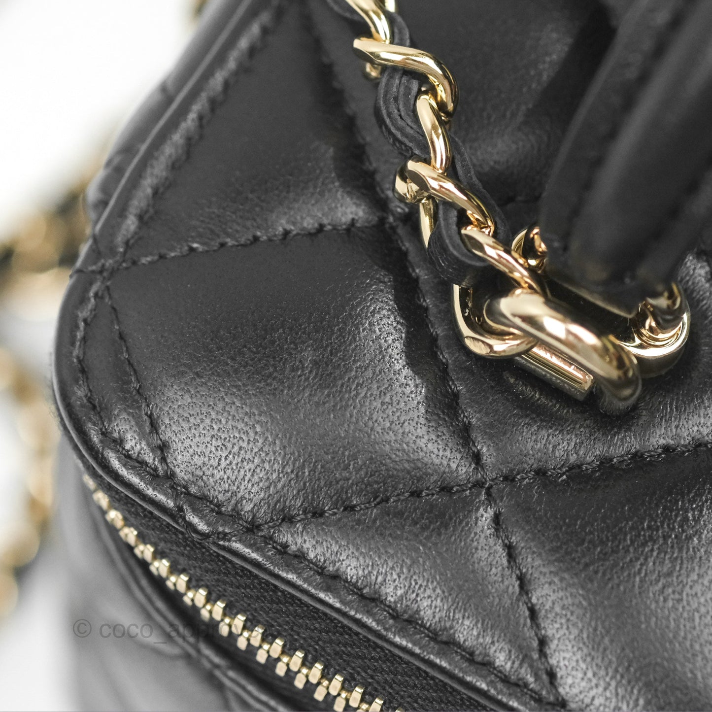 Chanel Vanity Rectangular Top Handle Black Lambskin Gold Hardware