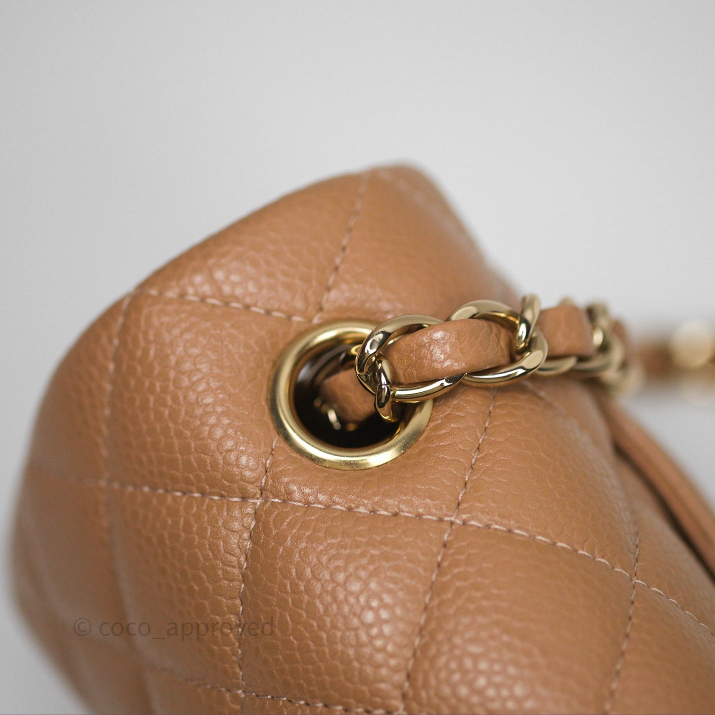 Chanel Mini Rectangular Quilted Dark Beige Caviar Gold Hardware