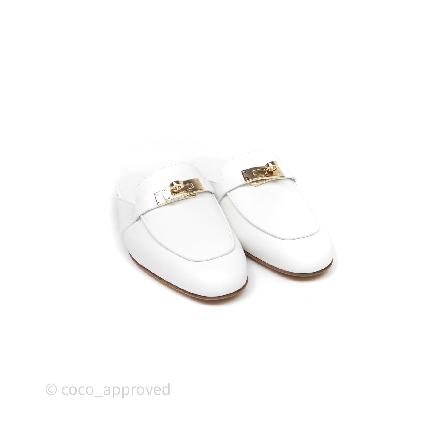 Hermès Oz Velvet Mules White Calfskin Gold Hardware Size 36.5