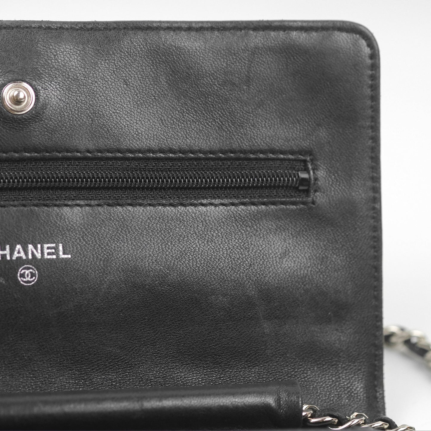 Chanel Quilted Classic Wallet On Chain WOC Black Lambskin Silver Hardware