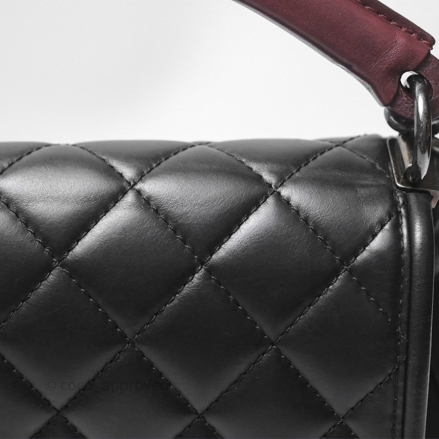 Chanel Quilted Large Prestige Top Handle Flap Calfskin Black Ruthenium Hardware
