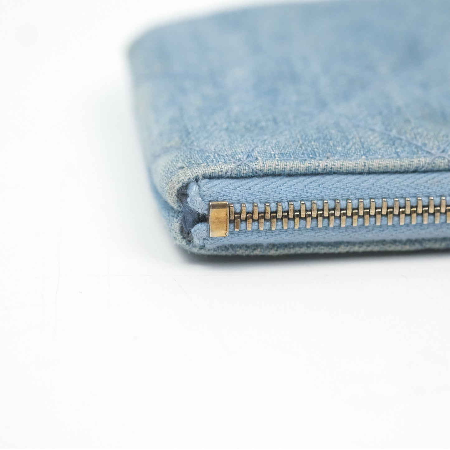 Chanel Mini Reissue O Case Quilted Light Blue Denim Aged Gold Hardware