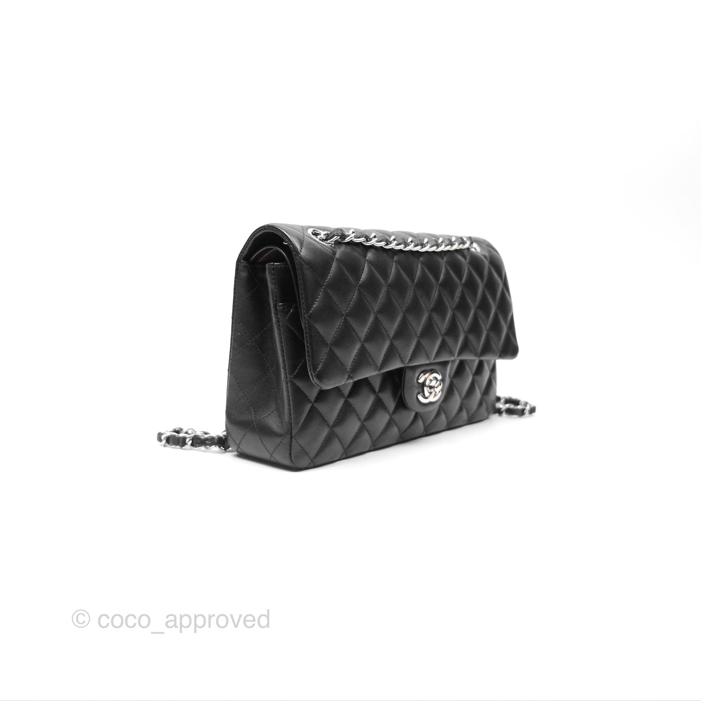 Chanel M/L Medium Classic Flap Quilted Black Lambskin Silver Hardware