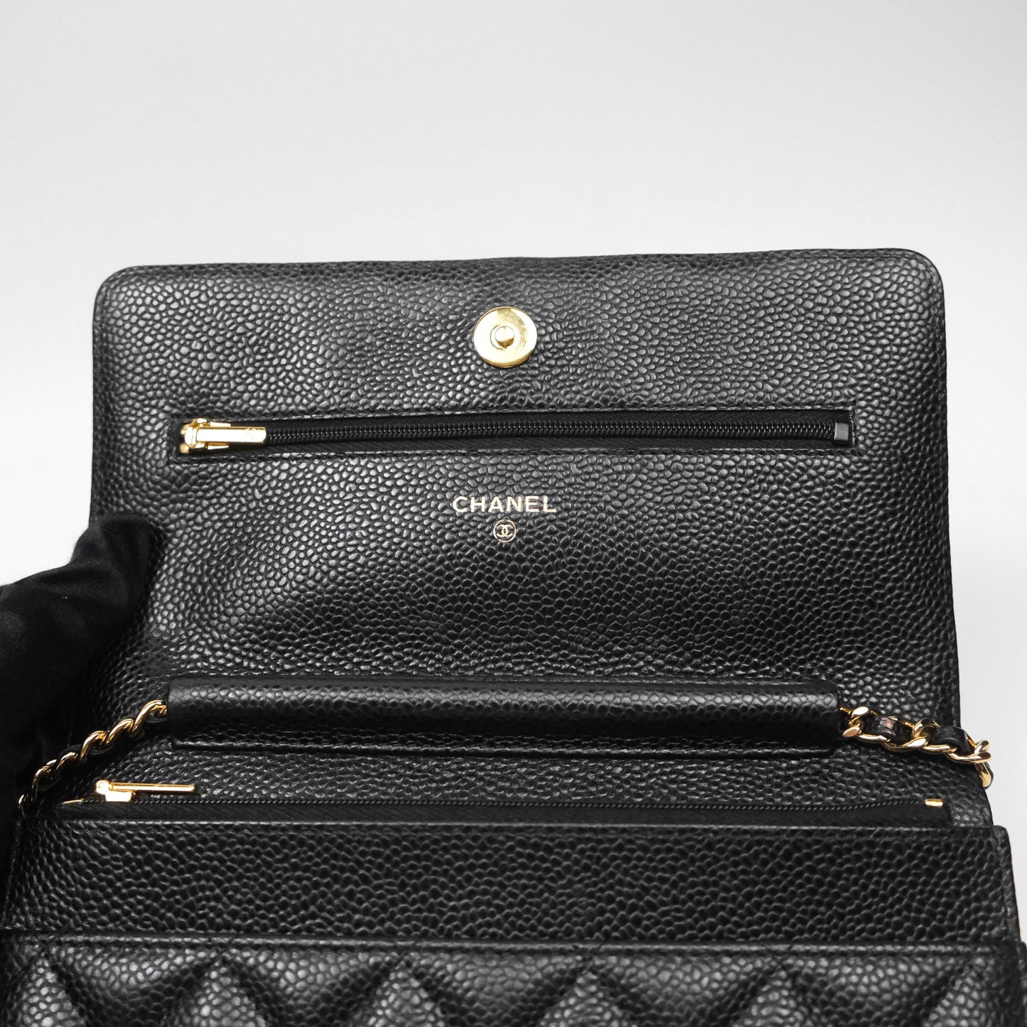 Chanel Classic Wallet On Chain WOC Quilted Black Caviar Gold Hardware