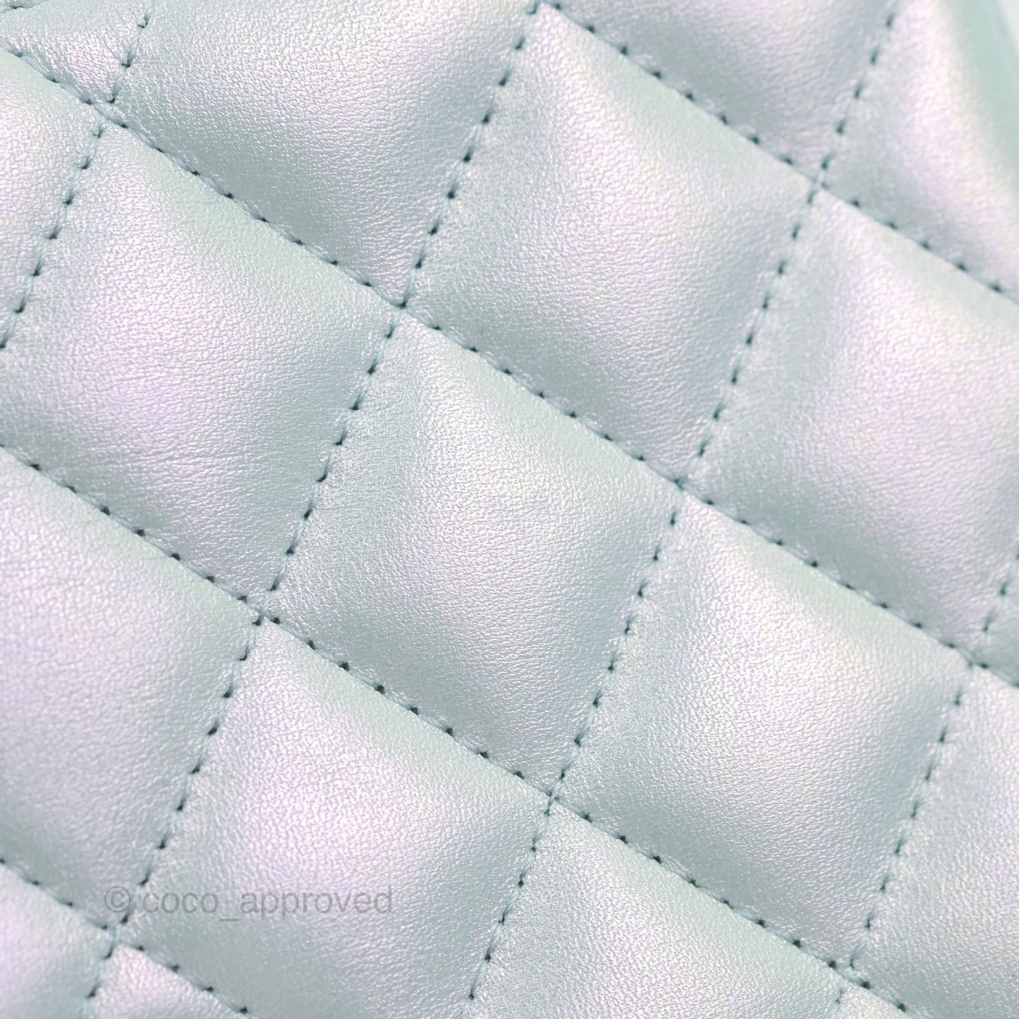 Chanel Mini Square Quilted Iridescent Icy Blue Silver Hardware