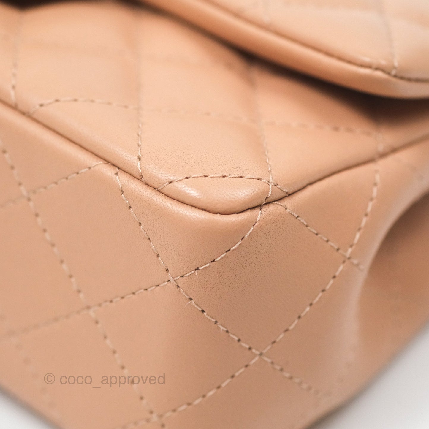 Chanel Quilted Mini Rectangular Flap Beige Lambskin Gold Hardware