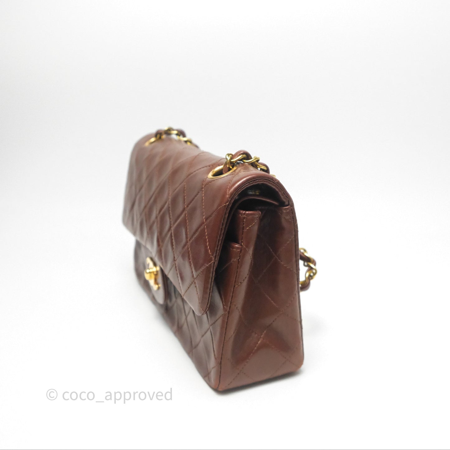 Chanel Vintage Small Classic Flap Brown Lambskin 24K Gold Hardware
