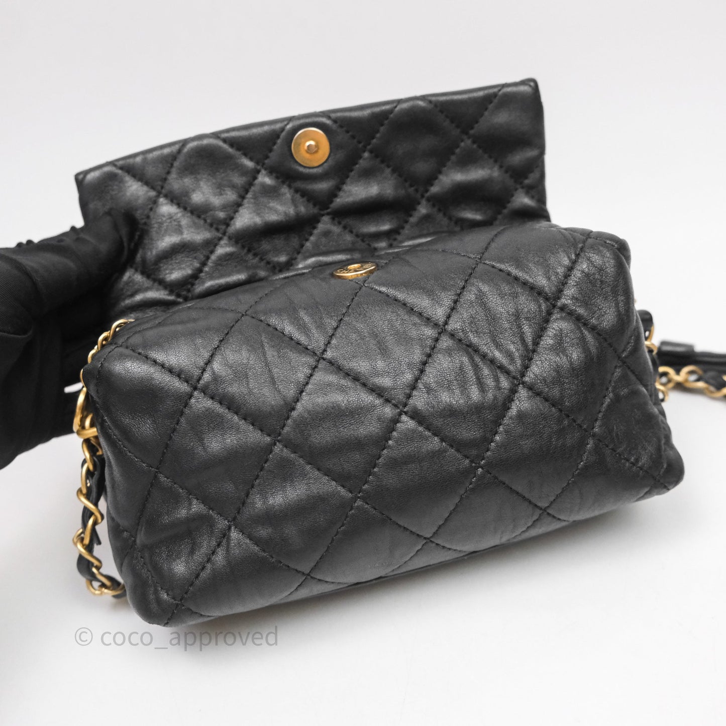 Chanel Small Hobo Bag Crumpled Black Lambskin Aged Gold Hardware