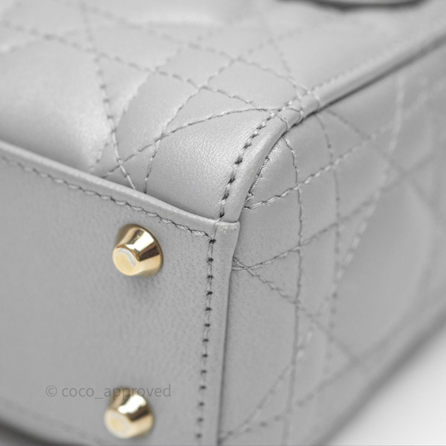 Christian Dior Mini Lady Dior Iridescent Grey Lambskin Cannage Gold Hardware