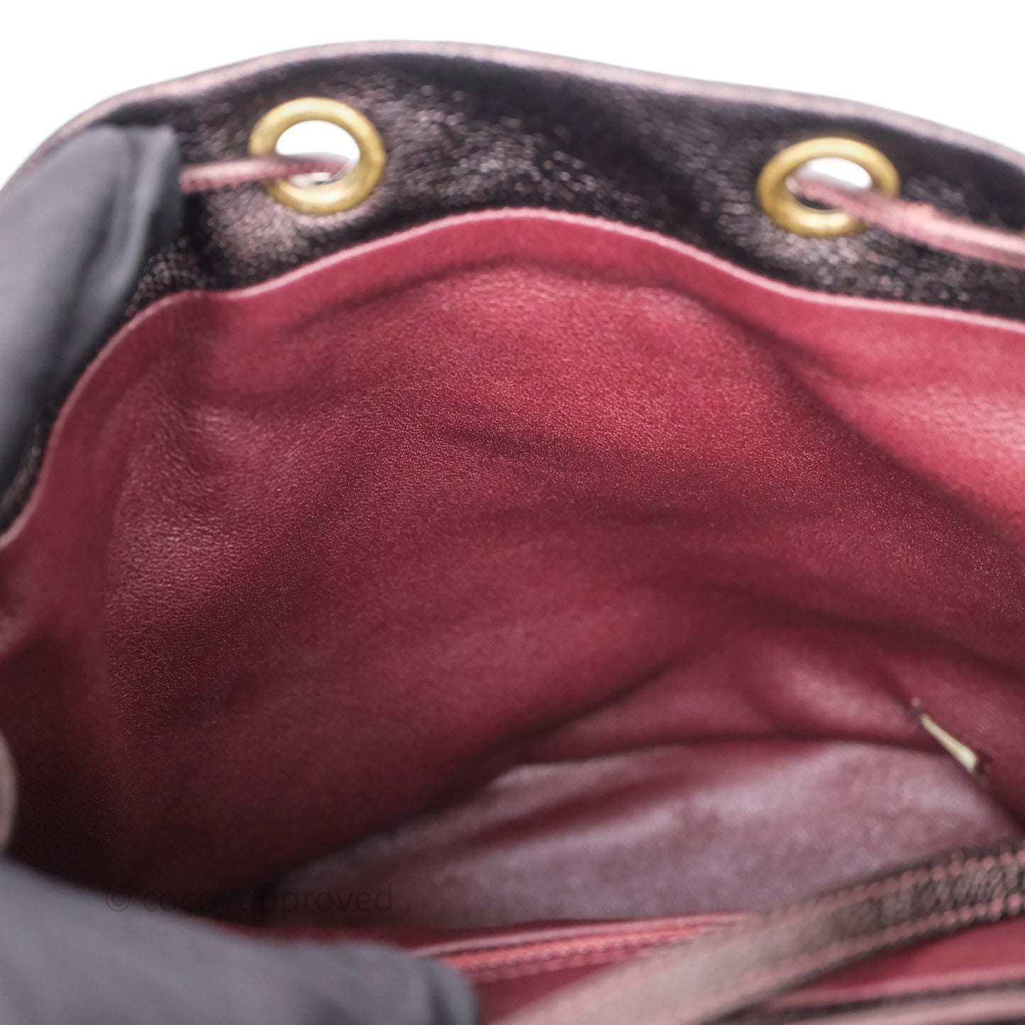 Chanel Quilted Filigree Backpack Iridescent Burgundy Caviar Aged Gold Hardware