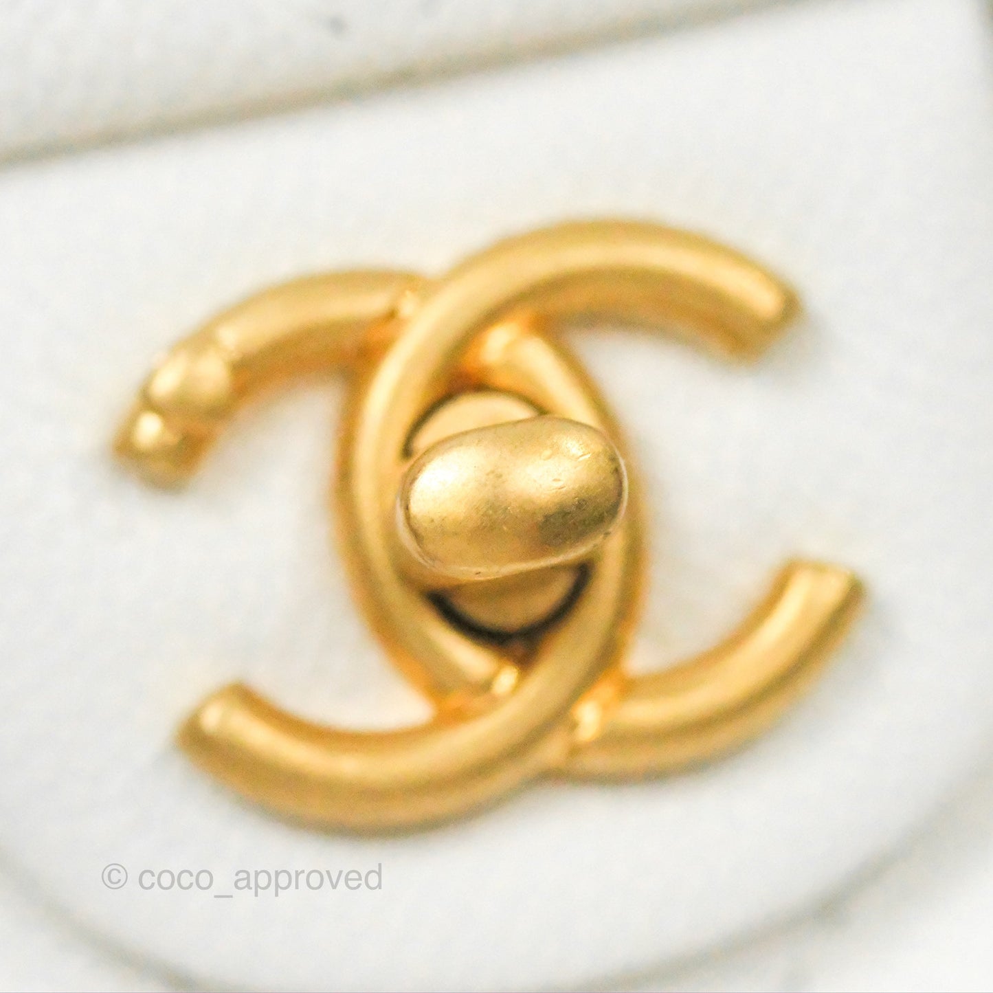 Chanel Large Flap Bag Heart Adjustable Chain White Caviar Aged Gold Hardware