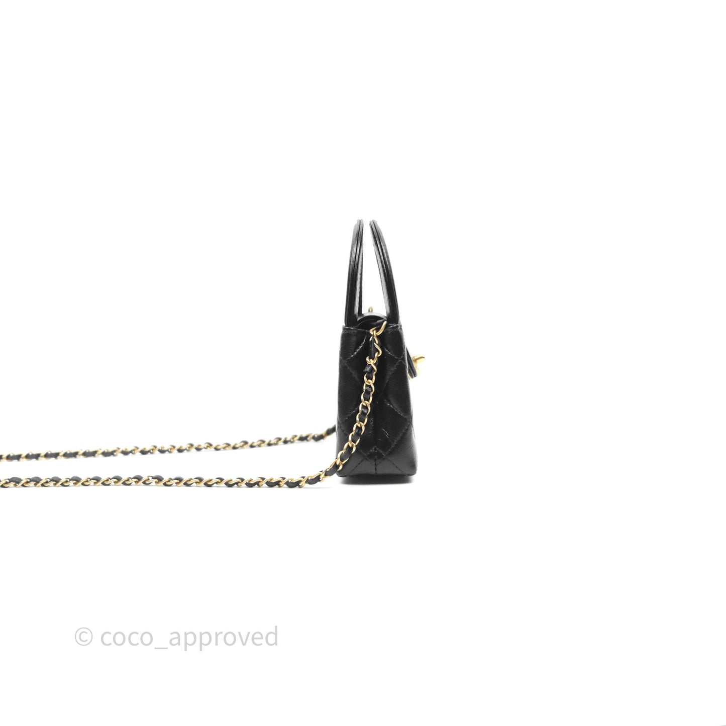 Chanel Mini Nano Kelly Bag Black Shiny Calfskin Aged Gold Hardware