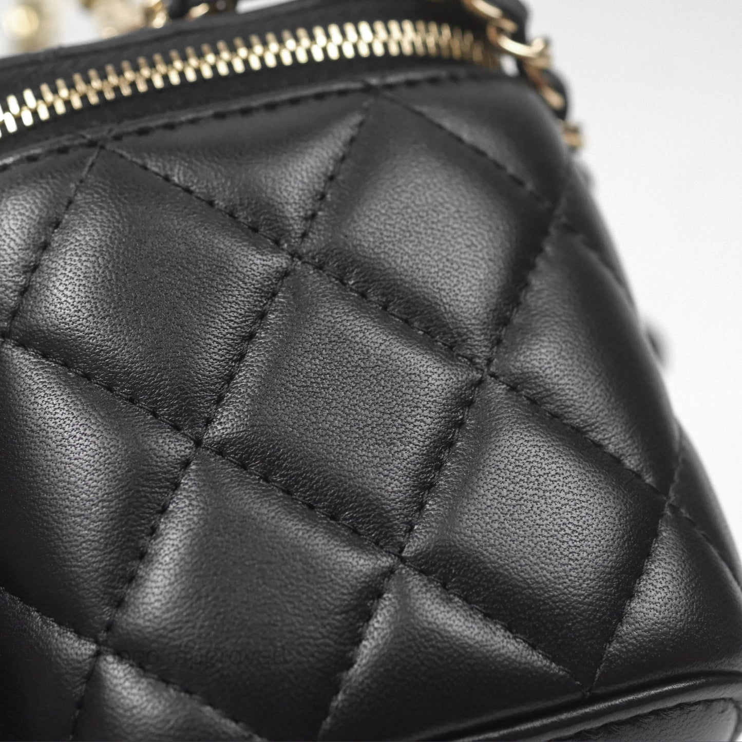 Chanel Vanity Rectangular Top Handle Black Lambskin Gold Hardware