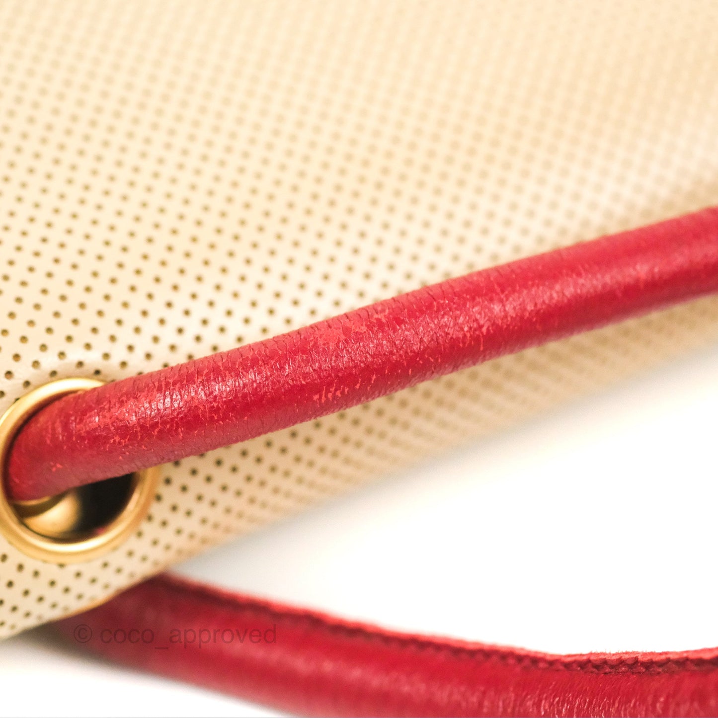 Chanel Vintage Medium Perforated Single Flap Beige/Red Matte Gold Hardware⁣⁣