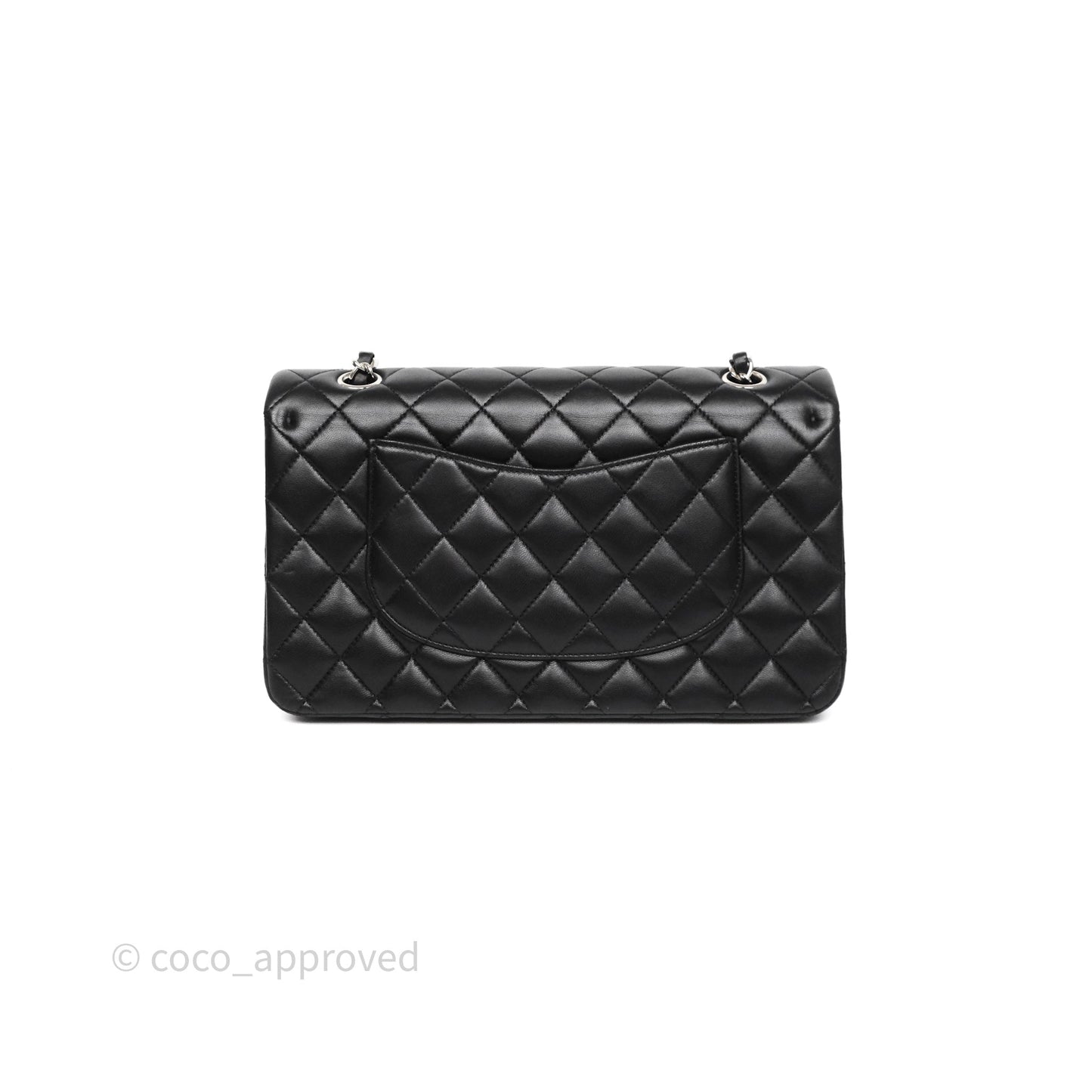 Chanel Classic M/L Medium Flap Quilted Black Lambskin Silver Hardware